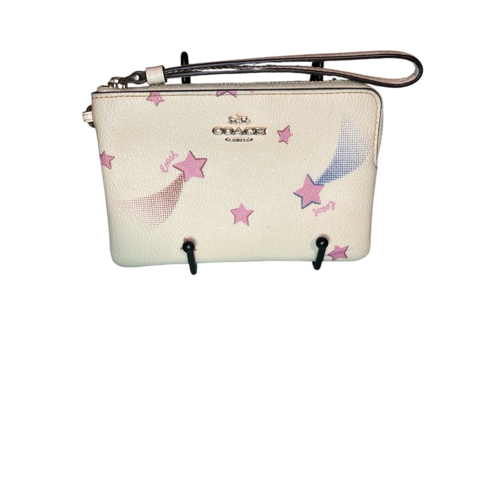Coach C7350 Chalk Pink Shooting Star Corner Zip Wristlet Wallet Clutch Case EUC